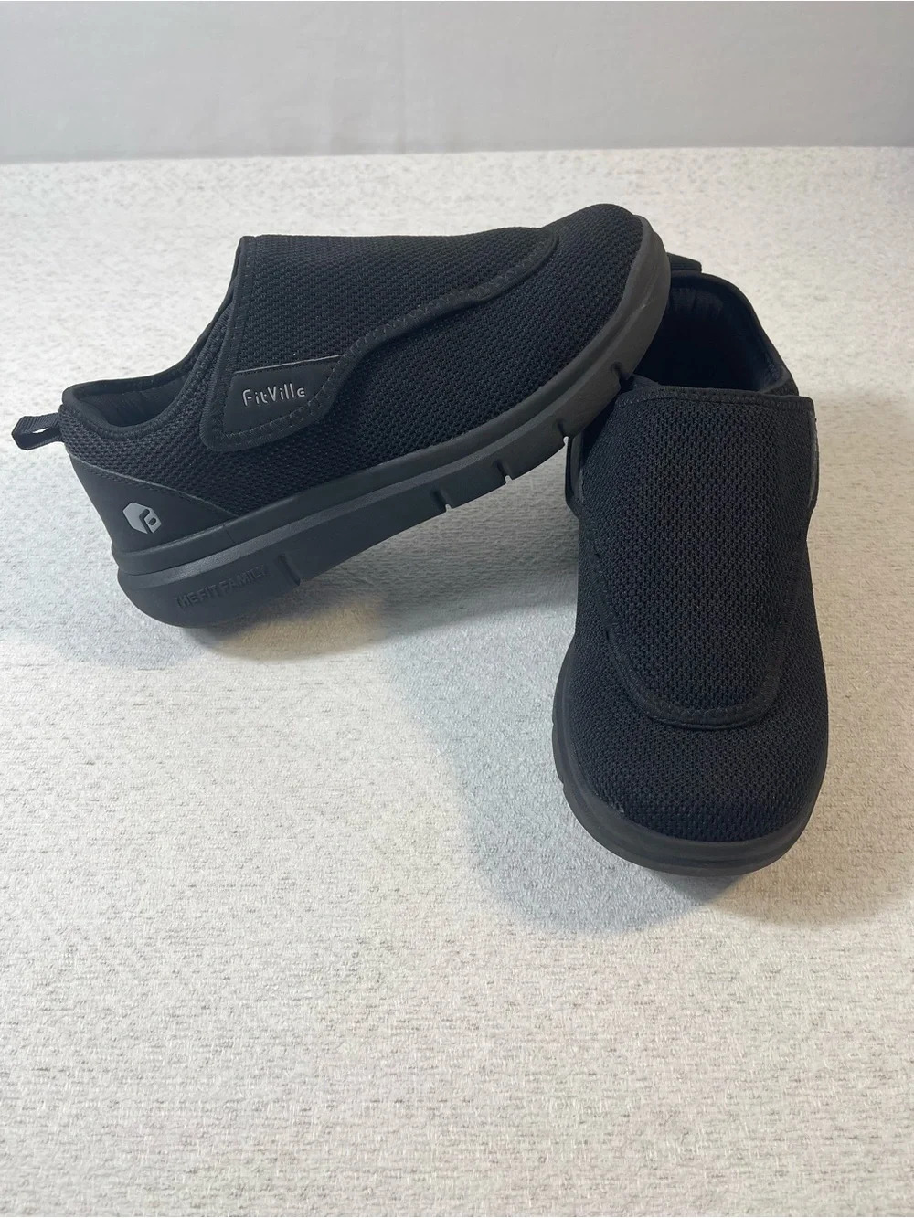FitVille Easy Top Wings V2 Black Slip-On Diabetic Men's Shoes Size 9.5 SKU#0290